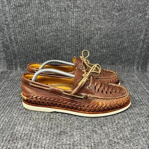 Sperry Top Sider Basket Weave Boat Shoes Brown Leather Fisherman Gold Cup 10.5 M